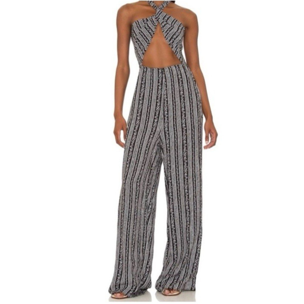 Maaji Victorian Carissa Strapless Jumpsuit Small Wide Leg Smoked Lightweight